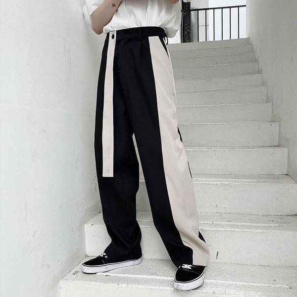 Contrast Color Splicing Bandage Pants Fashion Loose Casual Elastic Waist Women Pants Autumn and Winter The New - Omychic