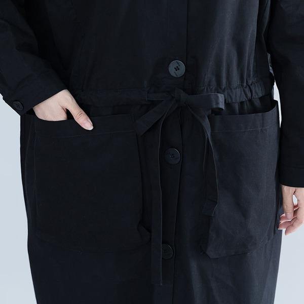 Black Casual Trench For Women Bandage Coats Hooded Button Pockets Loose Women Cloths - Omychic