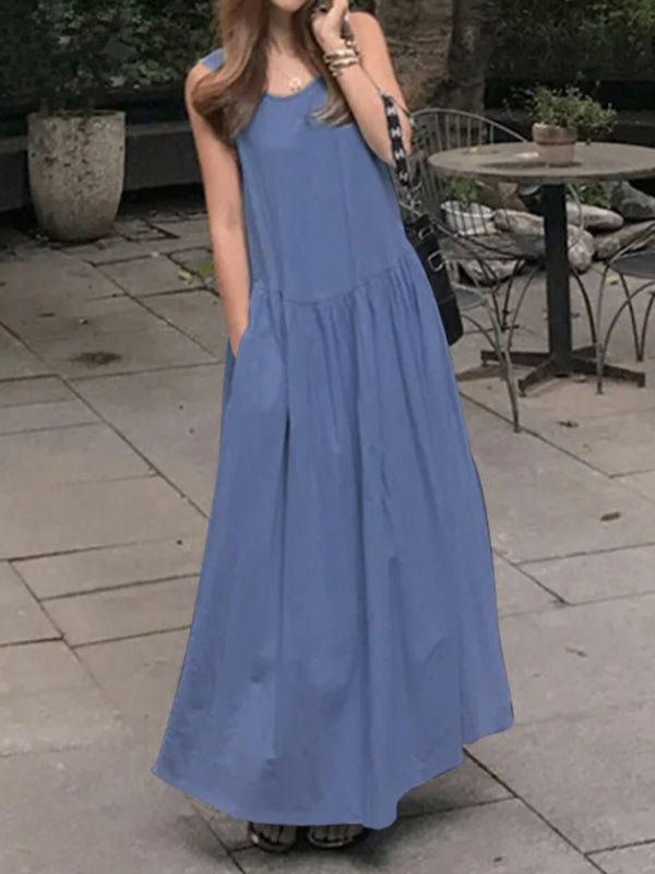 Casual Solid Color Split-Joint Loose Maxi Dress