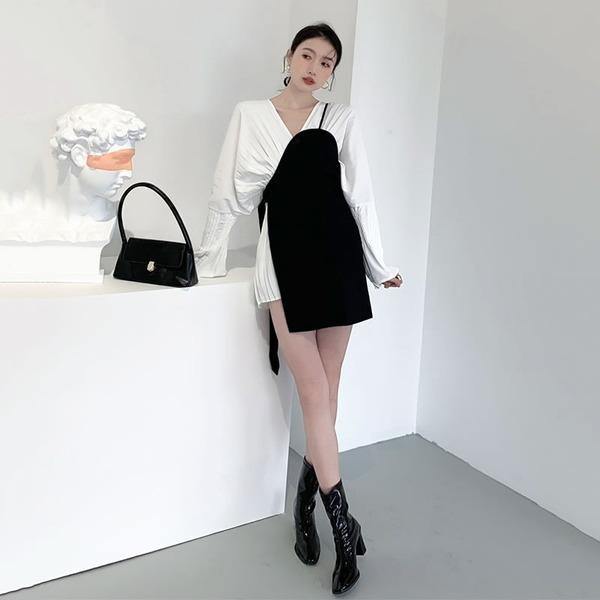 Personality Trendy Dress Solid Color Pleated Simplicity Temperament All-match - Omychic