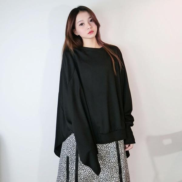 Women T-shirt Fashion Batwing Sleeve Solid Color Loose Pullover Top Winter Casual All-match Black Street Trendy - Omychic