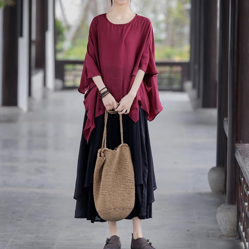 Cotton Linen Cozy Solid Patchwork Casual Skirt