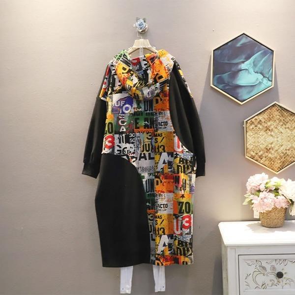 Patchwork Letter Print Pattern Dress  Style Temperament All Match Women Clothes - Omychic
