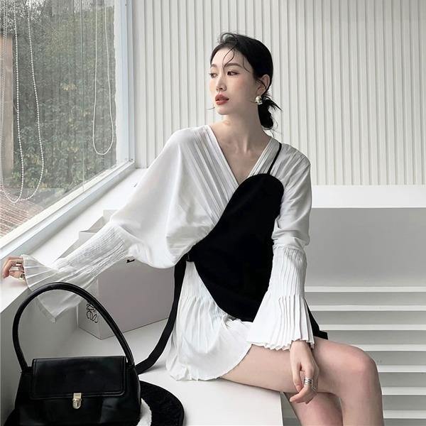 Personality Trendy Dress Solid Color Pleated Simplicity Temperament All-match - Omychic