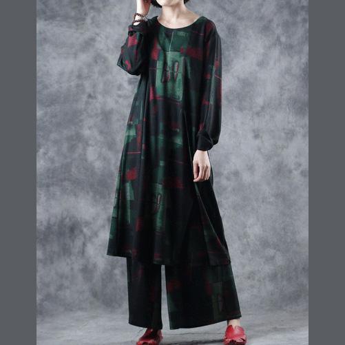 fall vintage cotton two pieces o neck mid dress and elastic waist straight pants - Omychic