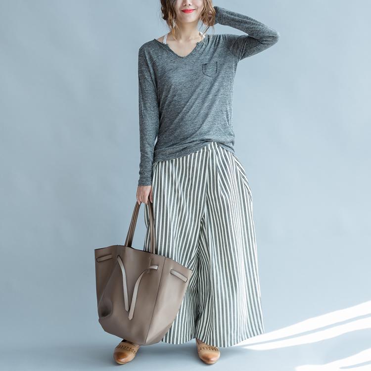fall 2017 collar open gray linen knit tops casual loose long sleeve sweater - Omychic