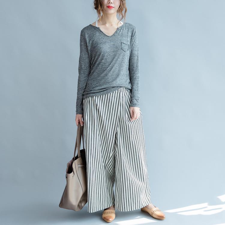 fall 2017 collar open gray linen knit tops casual loose long sleeve sweater - Omychic