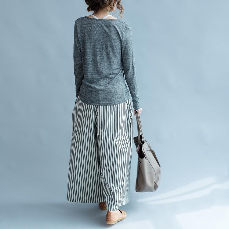 fall 2017 collar open gray linen knit tops casual loose long sleeve sweater - Omychic