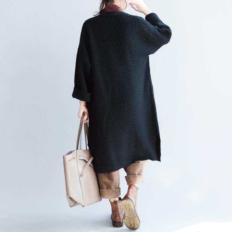 fall fashion black  casual cotton sweaters cardigans plus size long knit trench - Omychic
