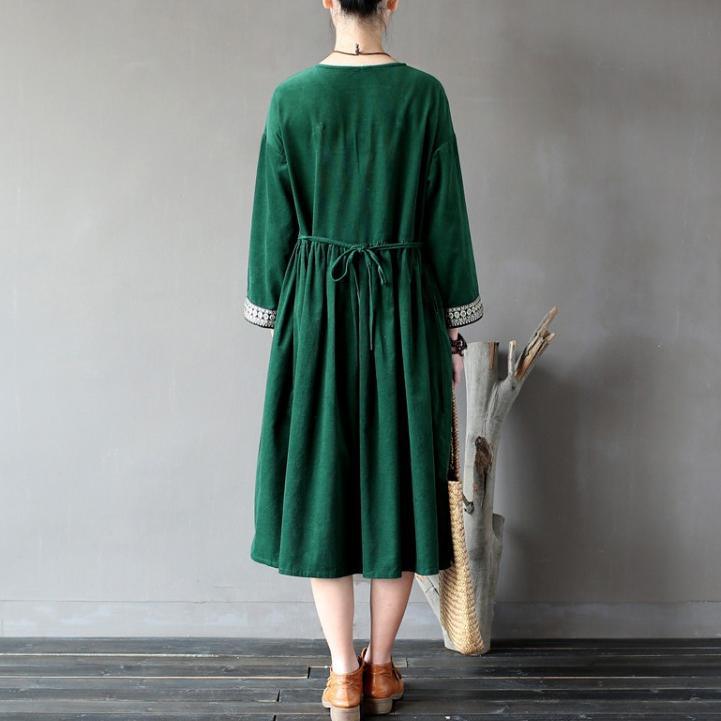 fall new pink cotton maxi dresses baggy loose elastic waist patchwork casual dress - Omychic