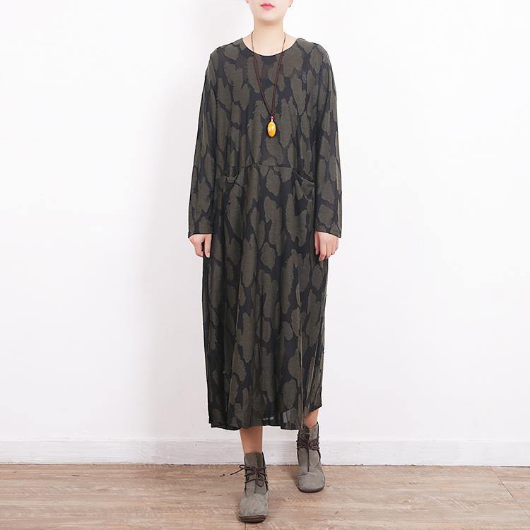 fashion army green caftans oversize O neck Jacquard traveling clothing 2018 side open kaftans - Omychic