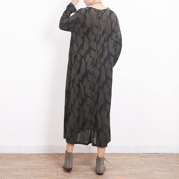 fashion army green caftans oversize O neck Jacquard traveling clothing 2018 side open kaftans - Omychic