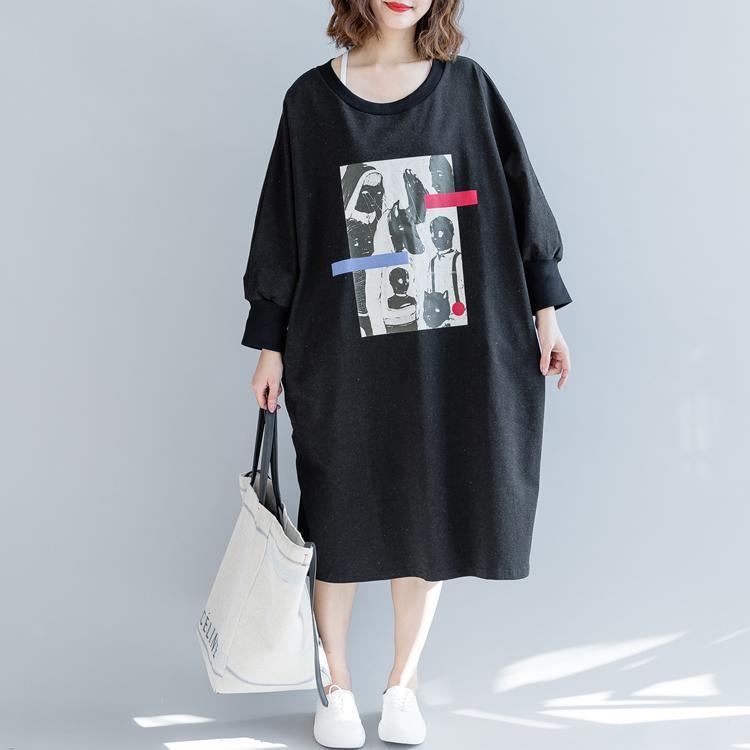 fashion black 2018 fall dress Loose fitting traveling dress batwing sleeve women o neck dress - Omychic