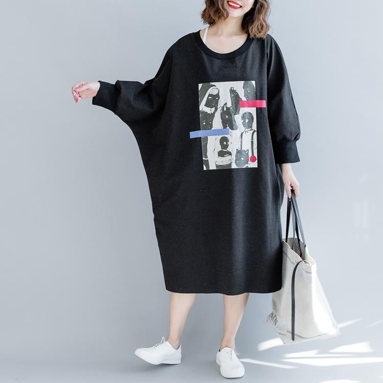 fashion black 2018 fall dress Loose fitting traveling dress batwing sleeve women o neck dress - Omychic