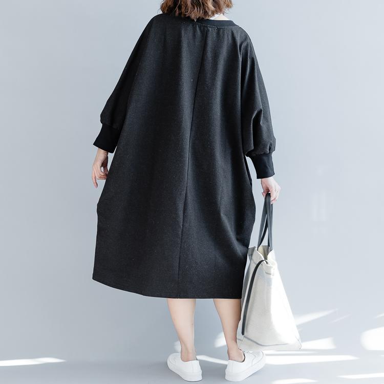 fashion black 2018 fall dress Loose fitting traveling dress batwing sleeve women o neck dress - Omychic