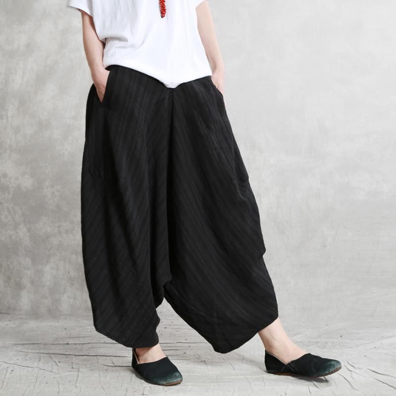 fashion black linen new pockets harem pants - Omychic