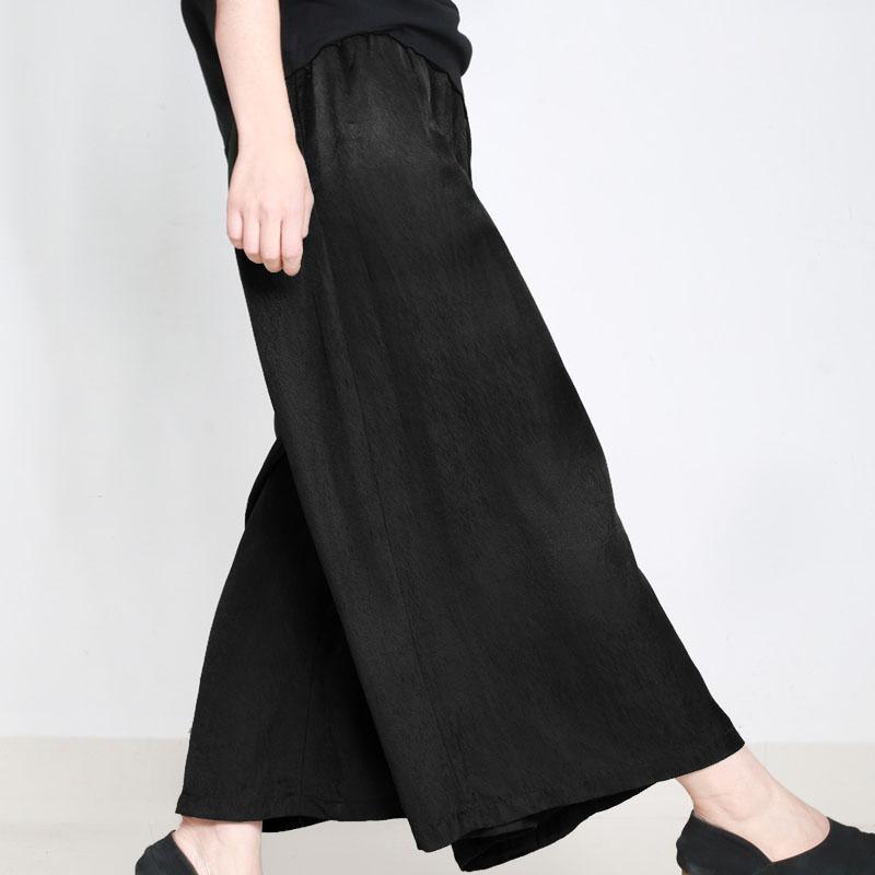 fashion black wide leg pants or women elastic waist summer long pants - Omychic