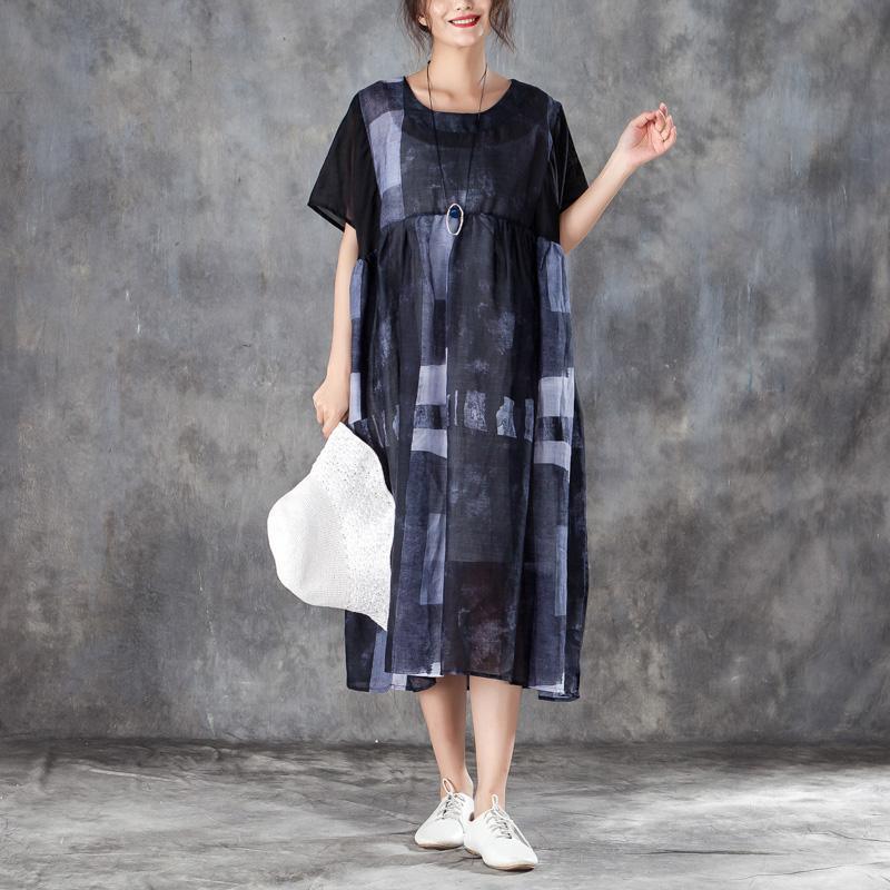 fashion cotton blended caftans stylish Women Splicing Summer Dress Loose Cotton with Pocket - Omychic