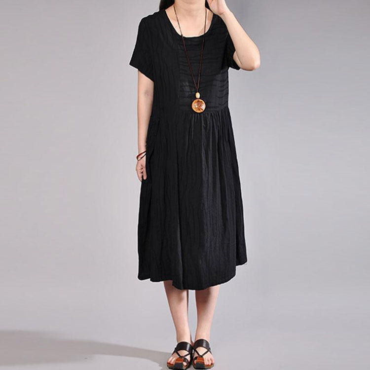 fashion cotton caftans plus size Women Summer Casual Short Sleeve Black Dress - Omychic