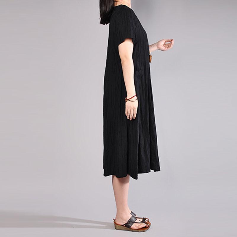fashion cotton caftans plus size Women Summer Casual Short Sleeve Black Dress - Omychic