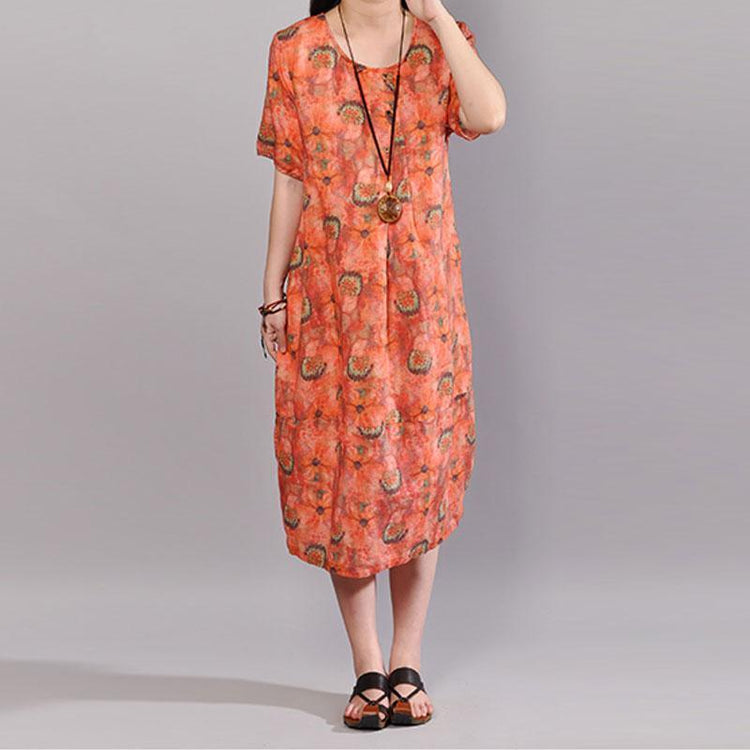 fashion cotton dresses trendy plus size Women Summer Short Sleeve Pullover Printed Dress - Omychic