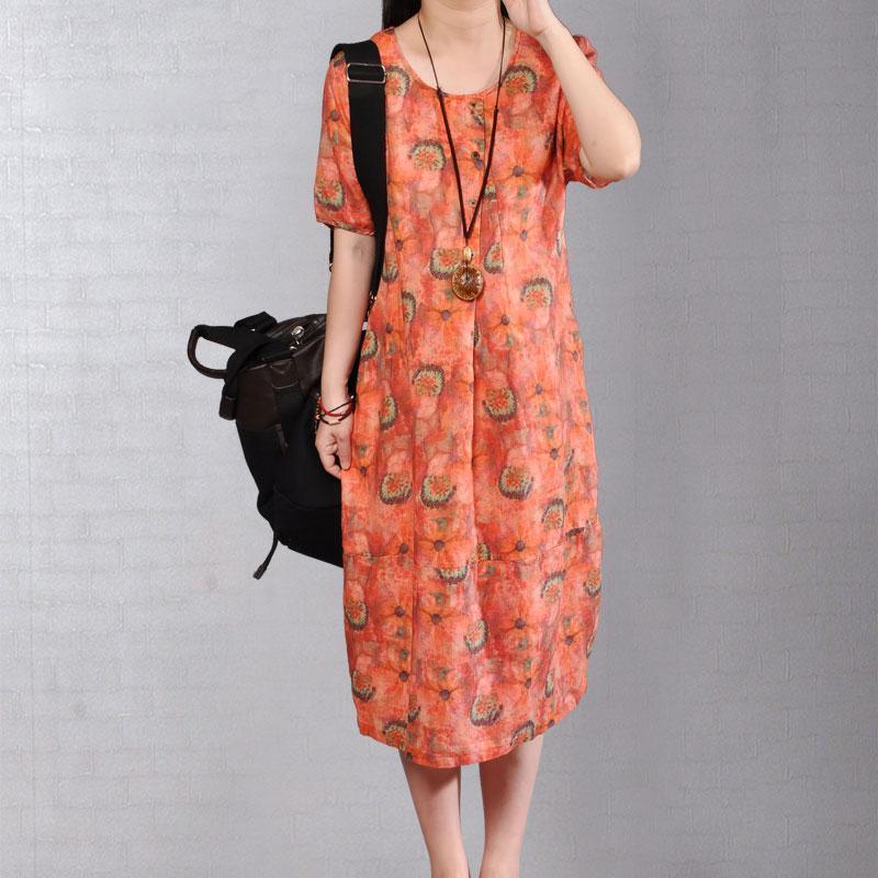 fashion cotton dresses trendy plus size Women Summer Short Sleeve Pullover Printed Dress - Omychic