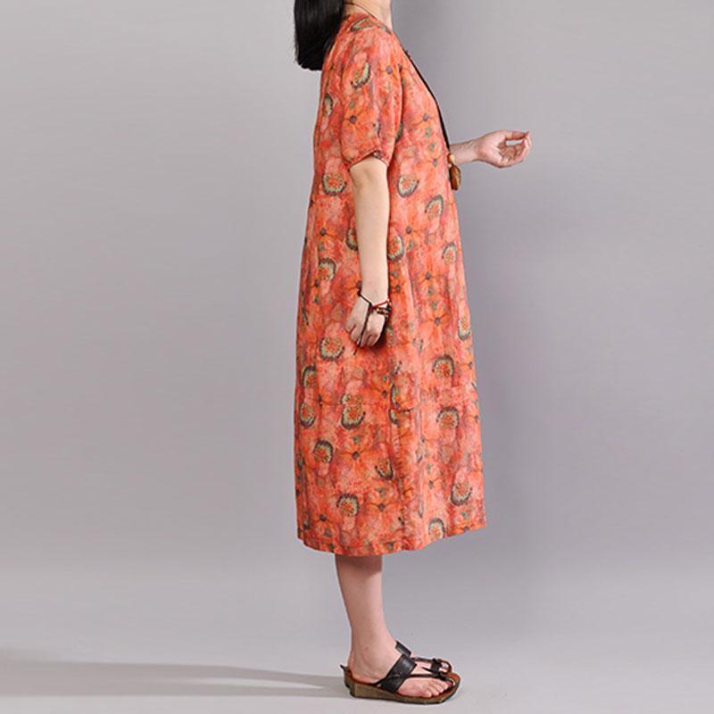 fashion cotton dresses trendy plus size Women Summer Short Sleeve Pullover Printed Dress - Omychic