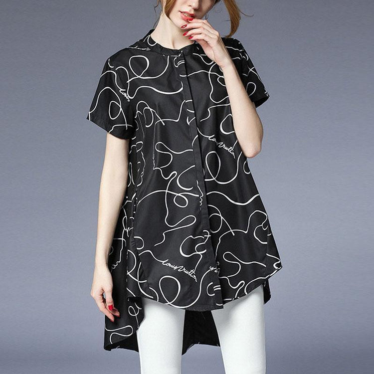 fashion pure cotton blouse trendy plus size Summer Short Sleeve High-low Hem Women Tops - Omychic