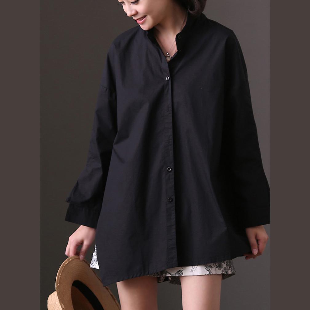 fashion black cotton shift dress plus size cotton maxi dress boutique side open asymmetric pockets natural cotton dress - Omychic