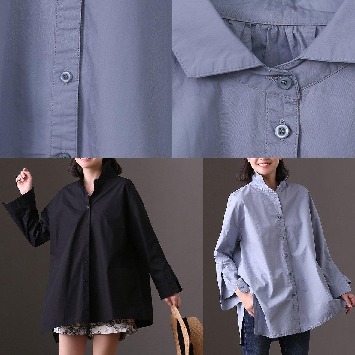 fashion black cotton shift dress plus size cotton maxi dress boutique side open asymmetric pockets natural cotton dress - Omychic