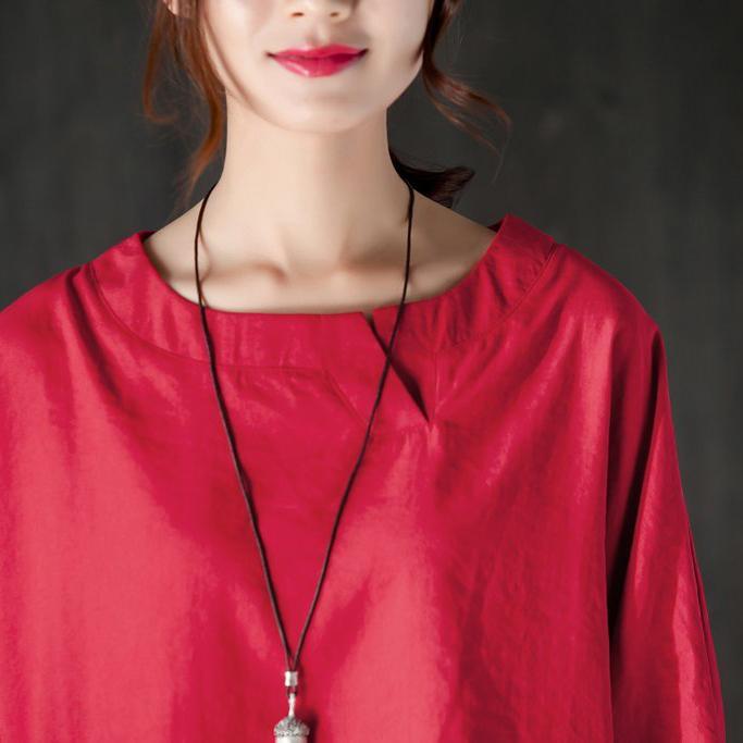 fashion cotton summer top oversize  Loose Round Neck Shoulder Sleeve Red Tops - Omychic