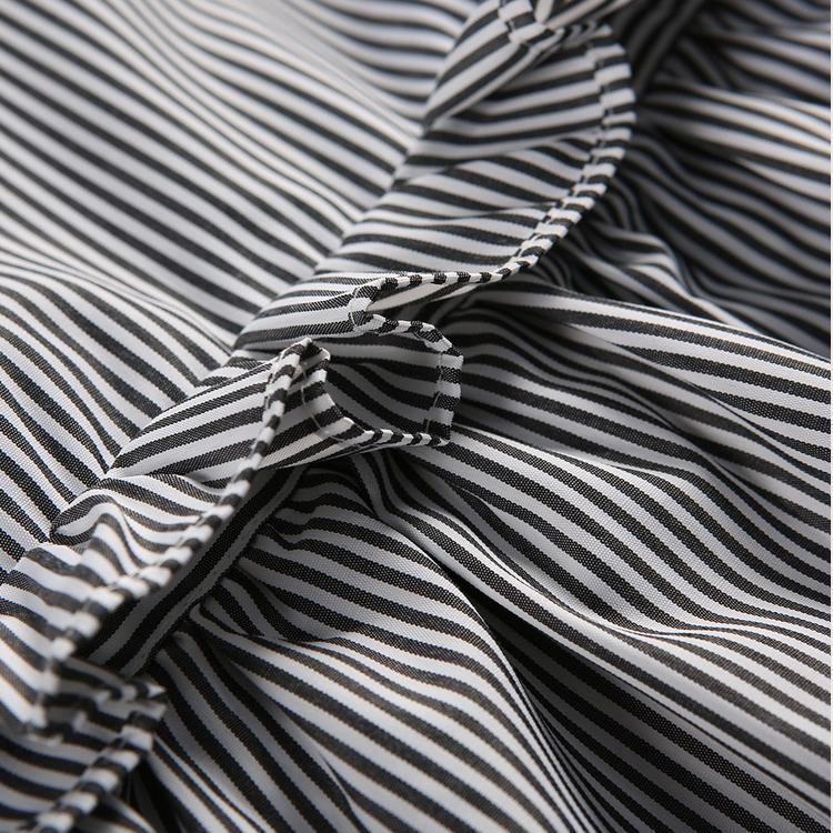 fashion gray striped cotton tops plus size cotton maxi t shirts boutique ruffles hem drawstring wrinkled cotton tops - Omychic