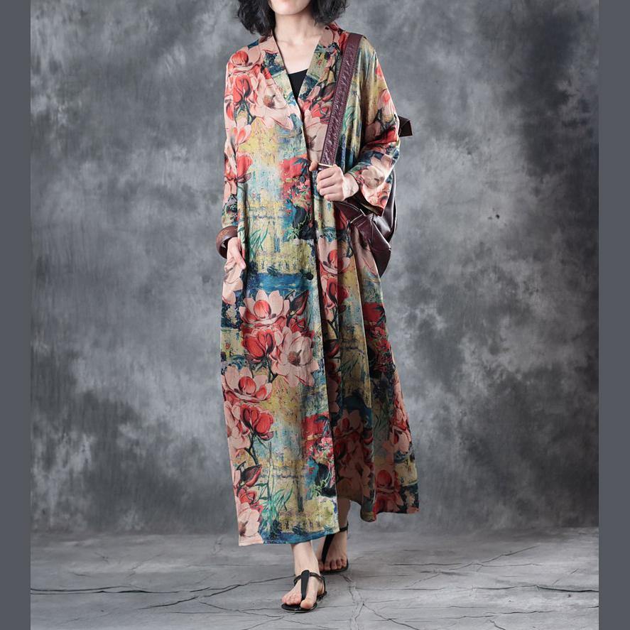 fashion nude floral chiffon cardigans oversized v neck gown vintage two ways to wear maxi dresses - Omychic