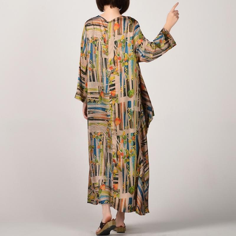 fashion prints long silk dress plussize v neck caftans Fine long sleeve caftans - Omychic