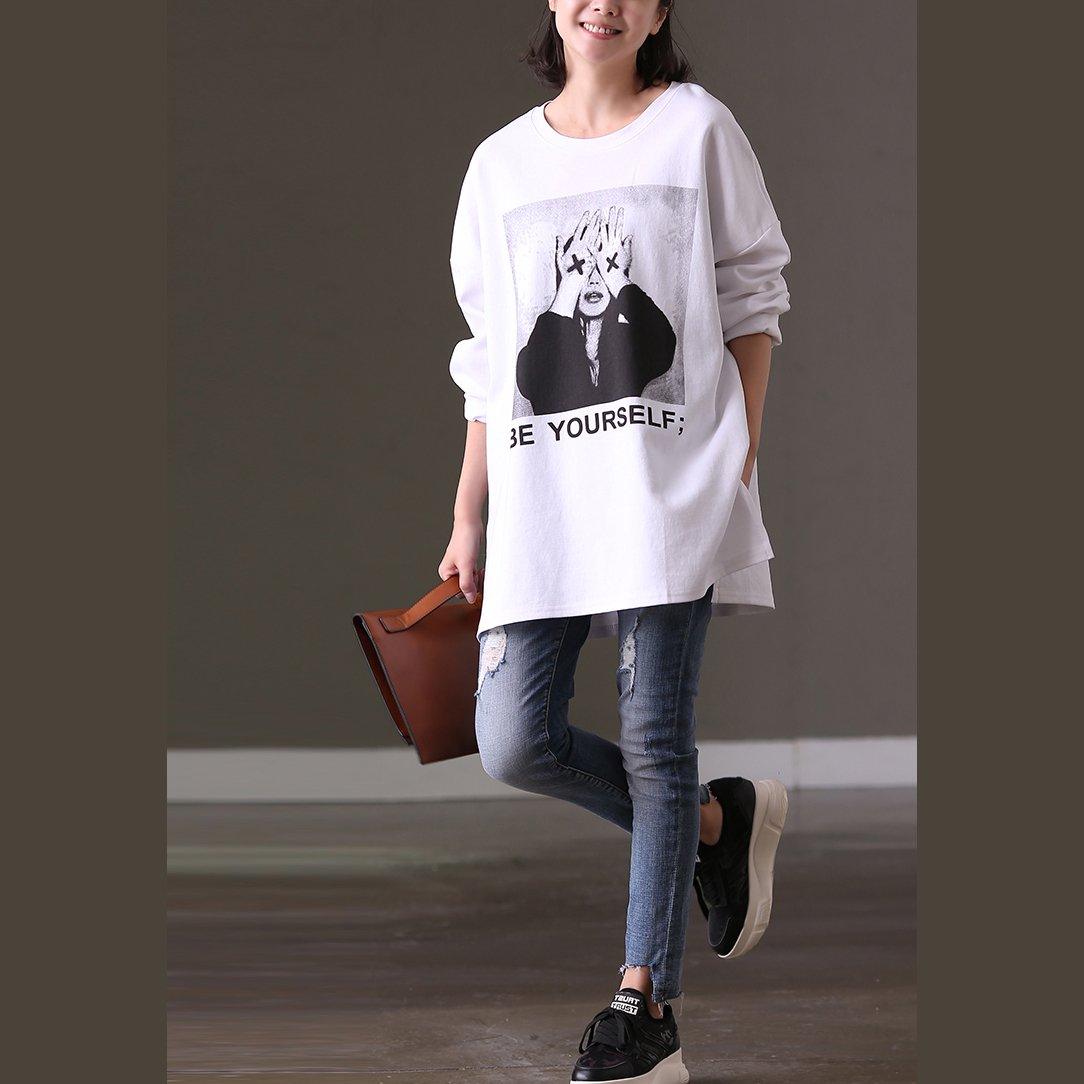 fashion white natural cotton t shirt trendy plus size cotton clothing blouses boutique wide prints cotton blouses - Omychic