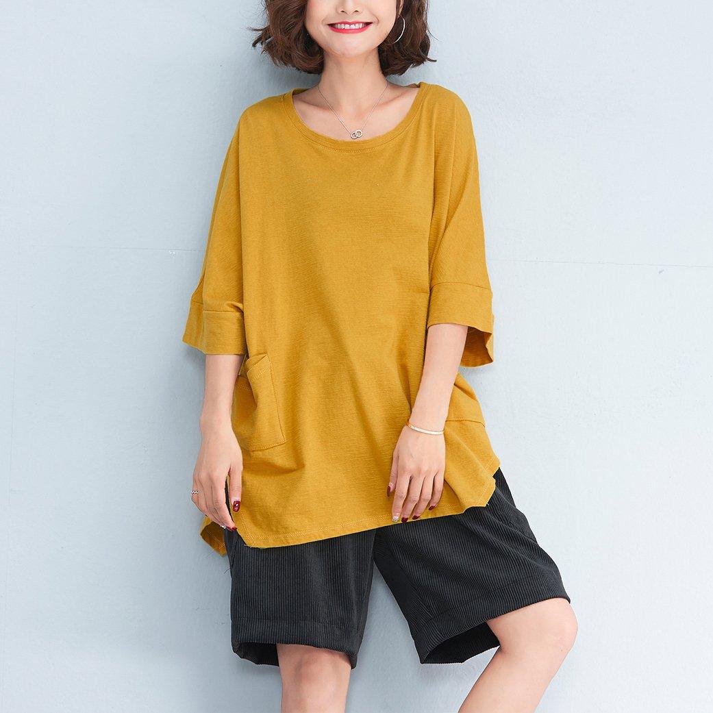 fashion yellow pure linen tops oversized casual cardigans Elegant side open big pockets midi tops - Omychic