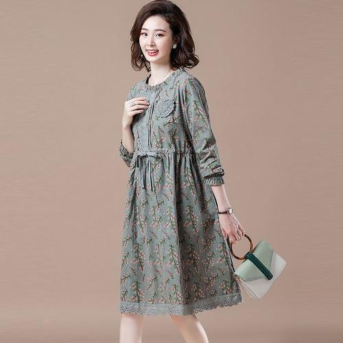 Plus Size Women Casual Dress New 2020 Autumn Vintage Floral Print 100%  Elegant Dresses - Omychic