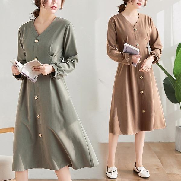 long sleeve plus size cotton vintage women casual loose midi spring autumn elegant party dress clothes - Omychic
