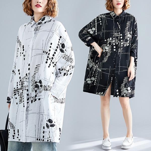 omychic autumn vintage print korean style plus size Casual loose shirt women blouse 2020 clothes ladies tops streetwear - Omychic