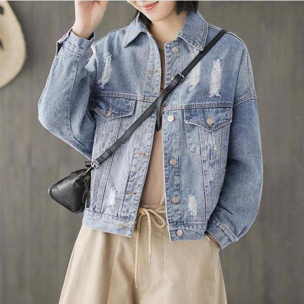 2020 New Autumn Clothes Turn-down Collar Single Breasted Loose Women Vintage Tops Coats - Omychic
