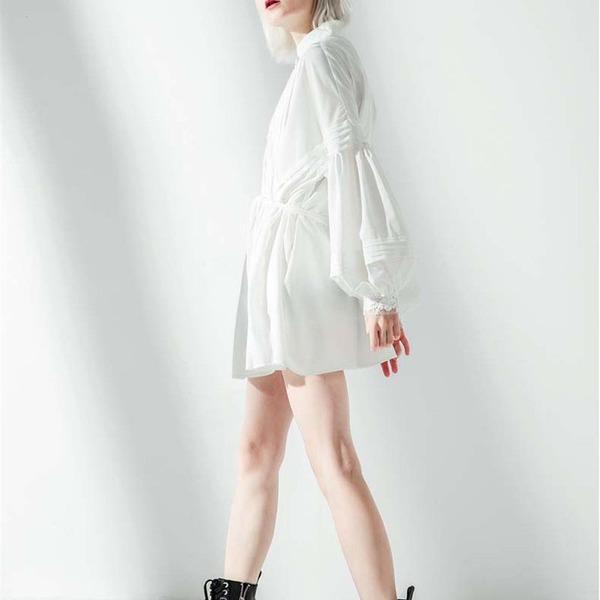 White Women Dress Fashion New Women 2020 Winter Tide Full Sleeve Pleated  Dress - Omychic