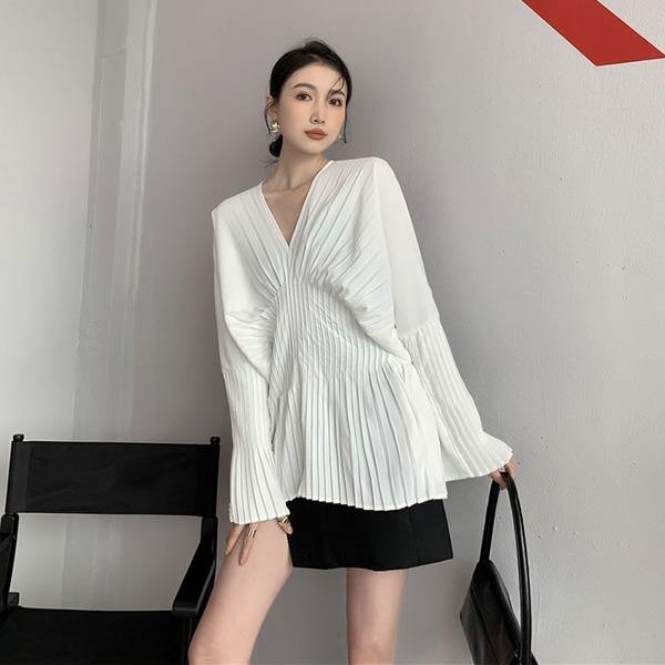 Personality Trendy Dress Solid Color Pleated Simplicity Temperament All-match - Omychic