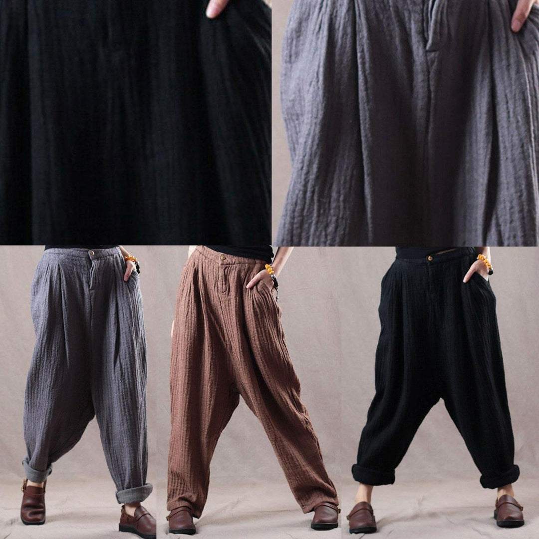 fine gray loose cotton linen vintage pants casual trousers - Omychic