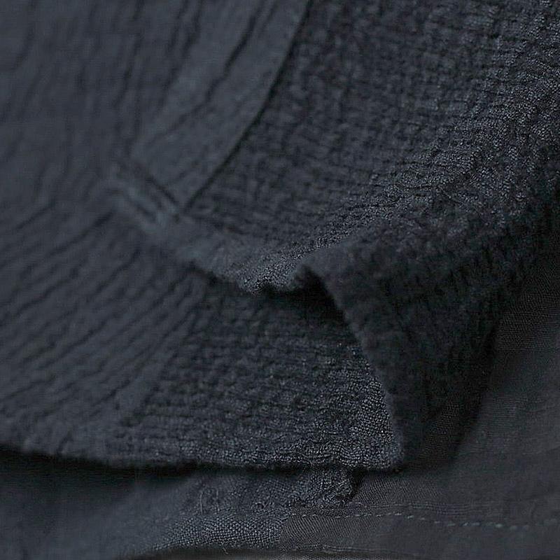 fine linen black long cotton dresses caftans long trench coats plus size asymmetric hem - Omychic