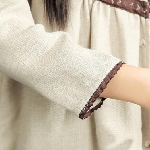 fine linen blouse loose embroidery cotton tops vintage long sleeve t shirt - Omychic