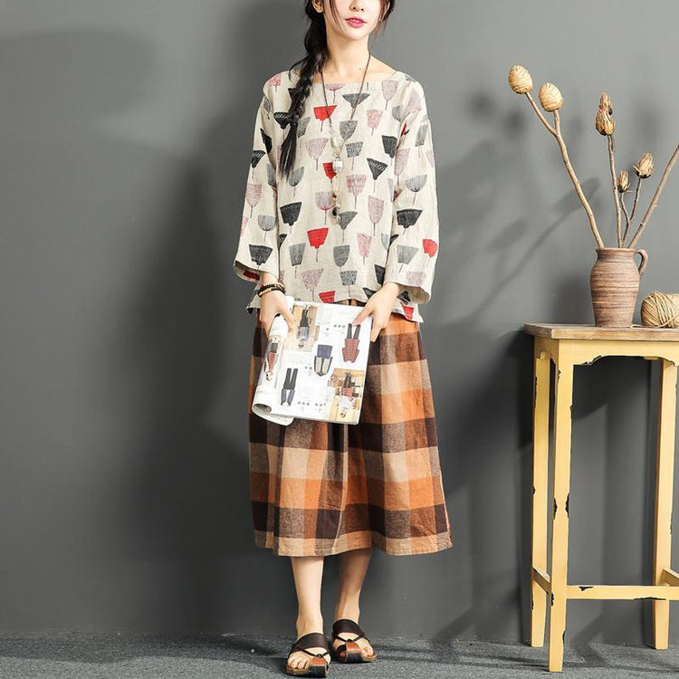 fine linen summer tops print loose pullover stylish long sleeve t shirt - Omychic