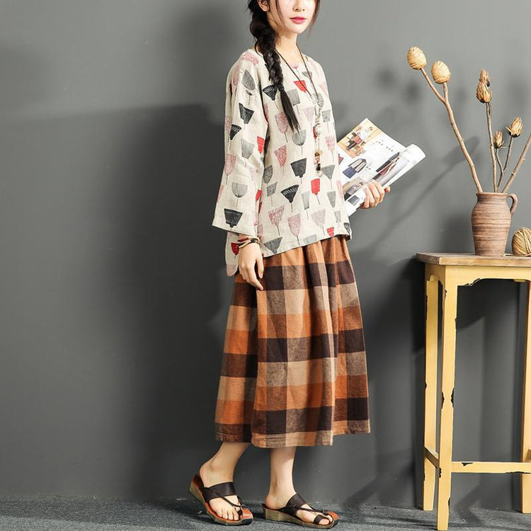 fine linen summer tops print loose pullover stylish long sleeve t shirt - Omychic