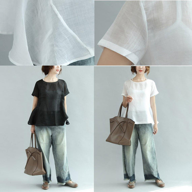 fine linen white casual tops ruffles elegant t shirt - Omychic