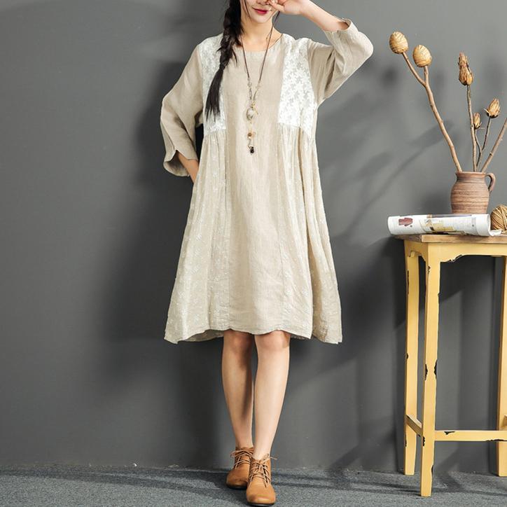 fine summer oversize dresses linen print sundress long sleeve vintage dress - Omychic