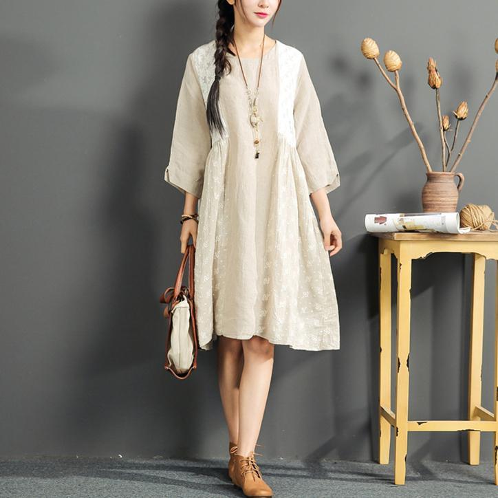 fine summer oversize dresses linen print sundress long sleeve vintage dress - Omychic